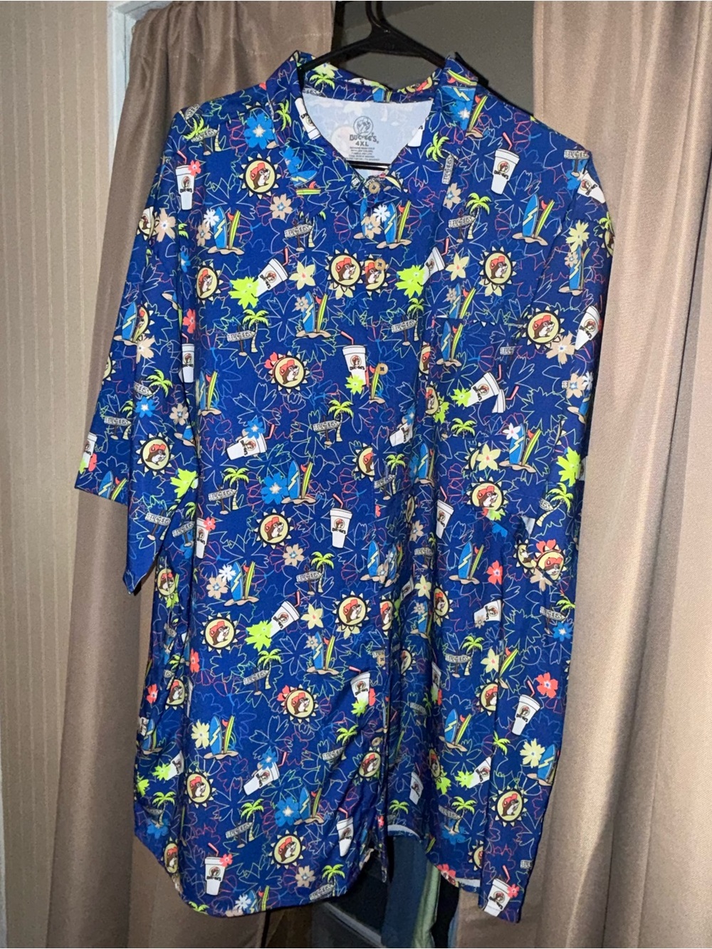 Men's Blue Tropical Print Button-Down Shirt